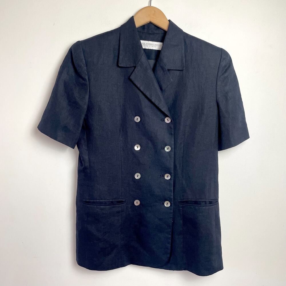 Vintage 90s Linen Blazer Sz 6 Short Sleeve Quiet Luxury Old Money Preppy